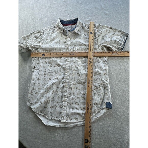 No Hype Button Up Short Sleeve 80s Theme Shirt‎ Men’s XL - FAINT STAINS - Picture 3 of 9